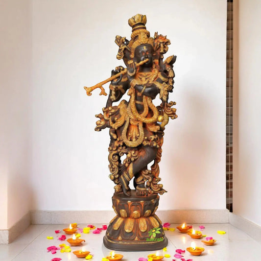 Krishna brass metal sculpture for decoration Standing 29 inch height Aakrati