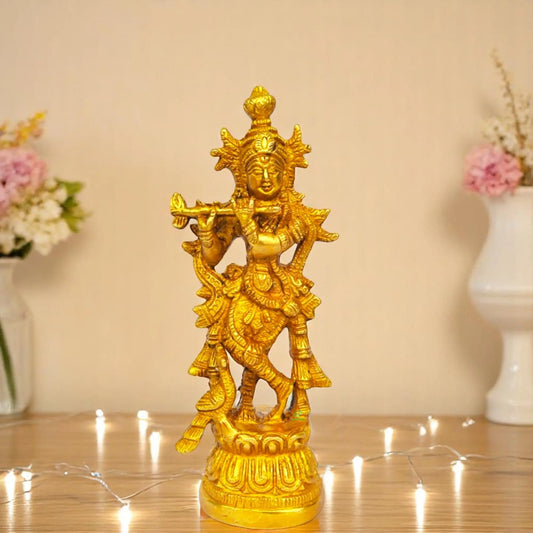 Elegant Brass Krishna Idol | Perfect for Home Decor and Spiritual Blessings | Brass Krishna Idol ( Yellow, 7 inch) Aakrati
