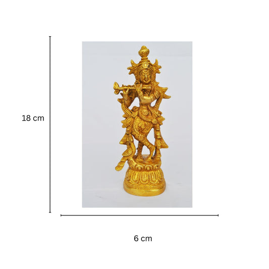 Elegant Brass Krishna Idol | Perfect for Home Decor and Spiritual Blessings | Brass Krishna Idol ( Yellow, 7 inch)