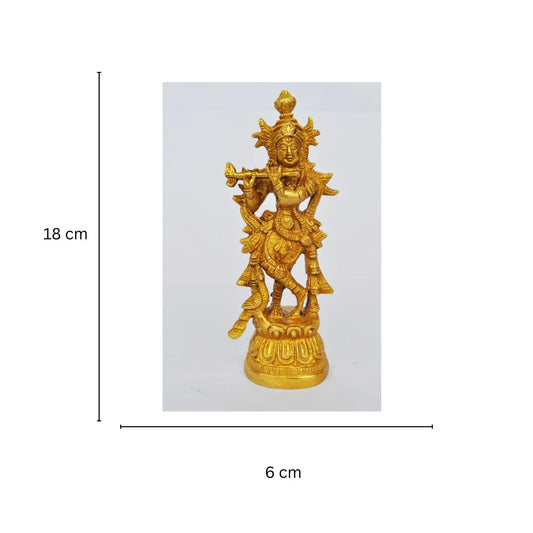 Elegant Brass Krishna Idol | Perfect for Home Decor and Spiritual Blessings | Brass Krishna Idol ( Yellow, 7 inch) Aakrati