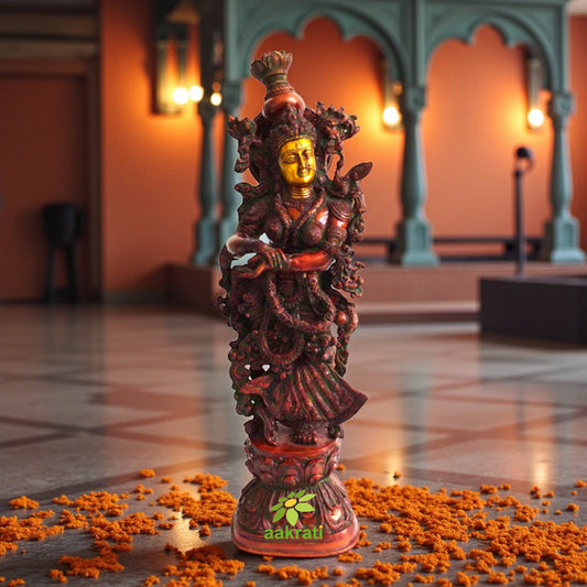 Brass Radha Murti | Perfect for Temples and Home Altars | Elegant Brass Radha Sculpture ( Yellow, 30 inch) Aakrati