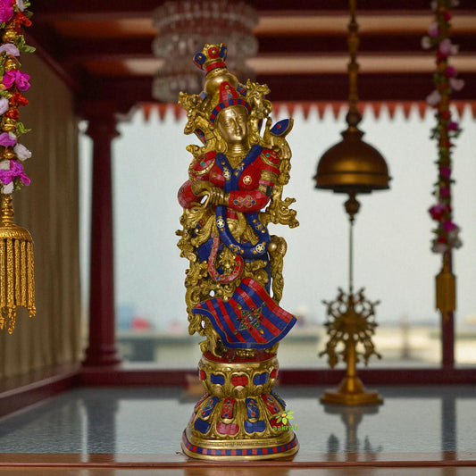 Goddess Radha Brass metal colored standing Statue By Aakrati