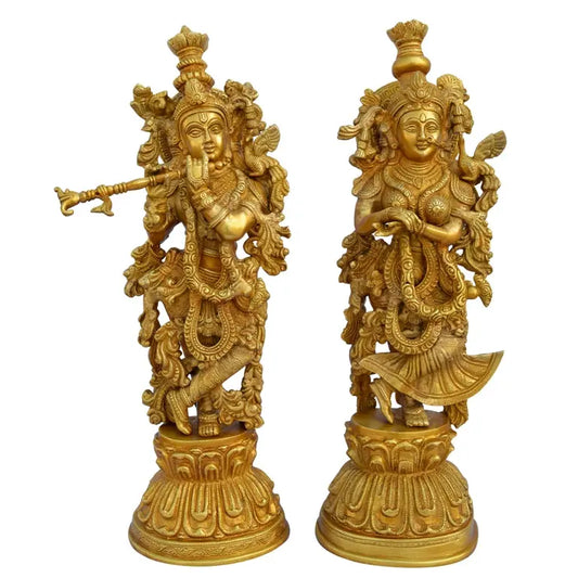 Brass Radha Krishna Statue | Divine Pair for Home and Temple Decor | Handcrafted Brass Radha Krishna Pair Murti ( Yellow, 20 inch) Aakrati