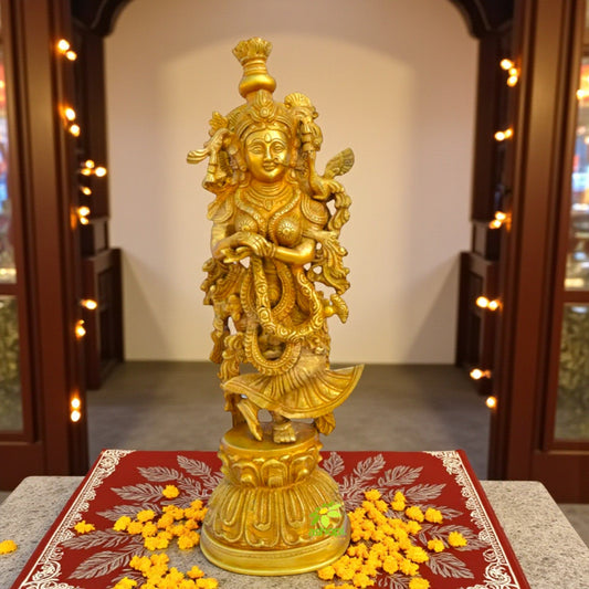 Brass Radha Murti | Aesthetic Home Decor for Devotion and Love | Handmade Brass Radha Murti ( Yellow, 20 inch) Aakrati