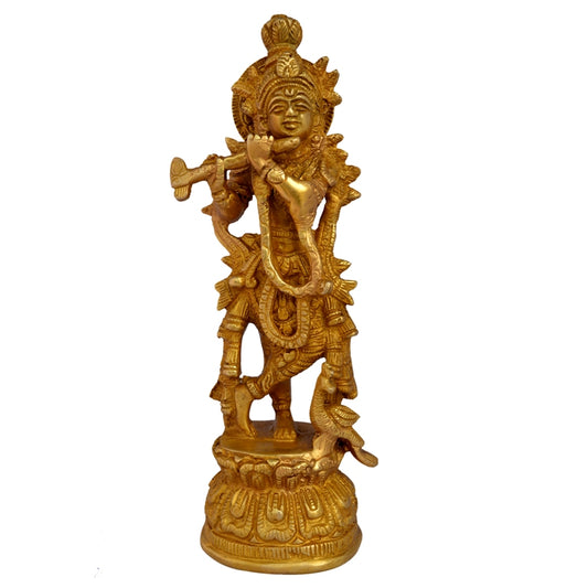 Handmade Brass Krishna Murti | Perfect Home Accent for Spiritual Harmony | Brass Krishna Statue ( Yellow, 8.5 inch)
