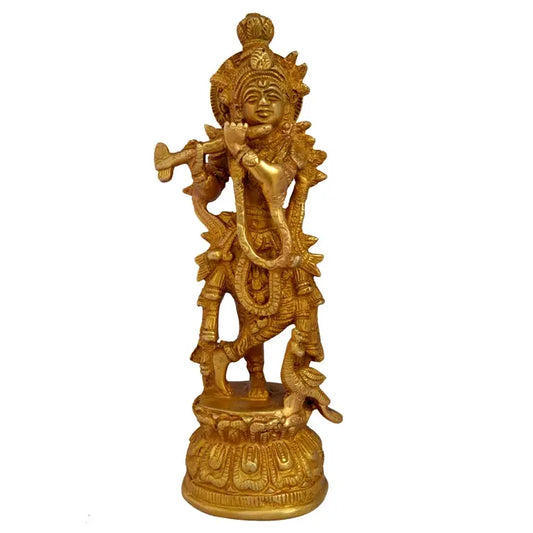 Handmade Brass Krishna Murti | Perfect Home Accent for Spiritual Harmony | Brass Krishna Statue ( Yellow, 8.5 inch) Aakrati
