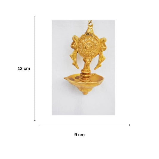 Brass Shankh Chakra Wall Oil Lamp | Unique Oil Lamp for Puja Room and Home Blessings | Brass Shankh Chakra Wall Lamp ( Yellow, 5 inch) Aakrati