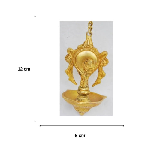 Traditional Shankh Shaped Brass Diya | Wall Hanging Oil Lamp for Divine Light | Brass Shankh Wall Lamp ( Yellow, 5 inch) Aakrati