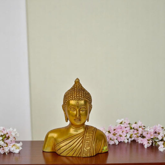 Brass Buddha Bust Idol | Perfect for Home, Office, and Temple Decor | Brass Buddha Bust Murti ( Brown 6 inch)