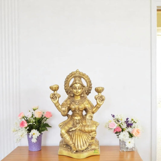 Handcrafted Brass Lakshmi Murti for Home Temple | – Elegant Handcrafted Idol for Religious Decor | ( Yellow, 18 inch) Aakrati