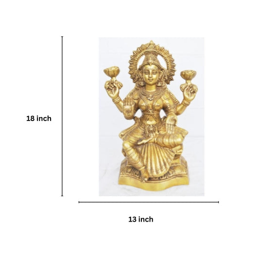 Handcrafted Brass Lakshmi Murti for Home Temple | – Elegant Handcrafted Idol for Religious Decor | ( Yellow, 18 inch)