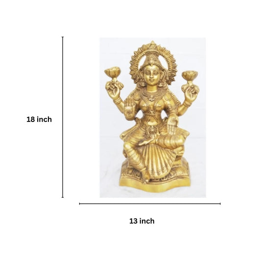 Handcrafted Brass Lakshmi Murti for Home Temple | – Elegant Handcrafted Idol for Religious Decor | ( Yellow, 18 inch) Aakrati