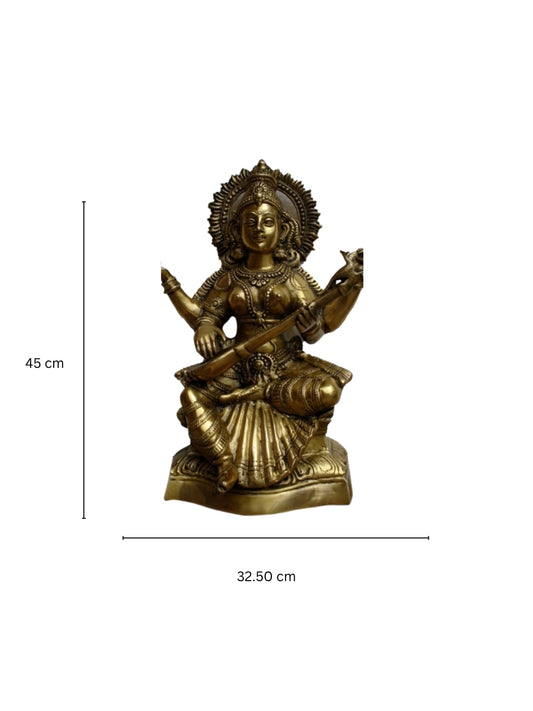 Goddess Saraswati Brass Statue Holdind Veena