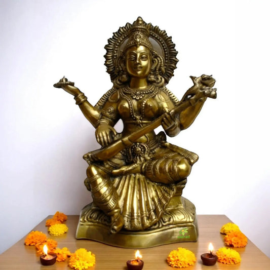 Goddess Saraswati Brass Statue Holdind Veena Aakrati