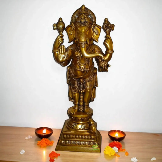 Lord Ganesha Standing Brass Statue Aakrati