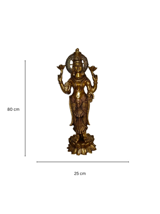 Handicraft Goddess Laxmi Standing Statue Made of Brass