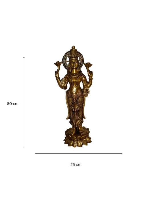Handicraft Goddess Laxmi Standing Statue Made of Brass Aakrati