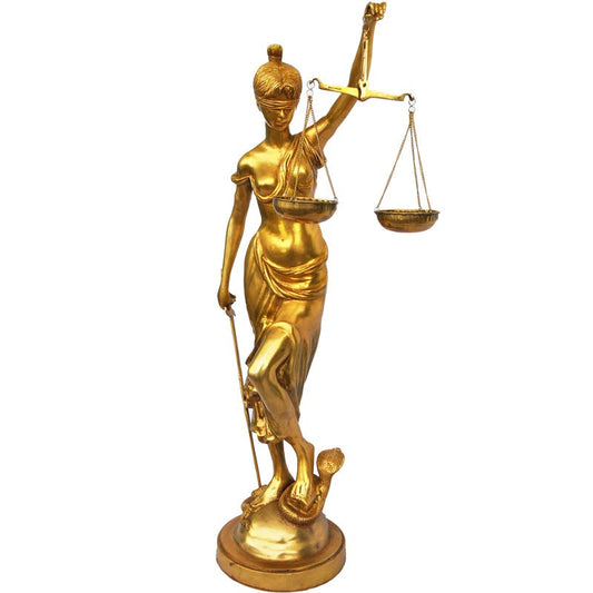 Brass Lady Justice | Statue of Truth, Law & Balance | Elegant Handmade Lady Justice Idol ( Yellow, 31 inch) Aakrati