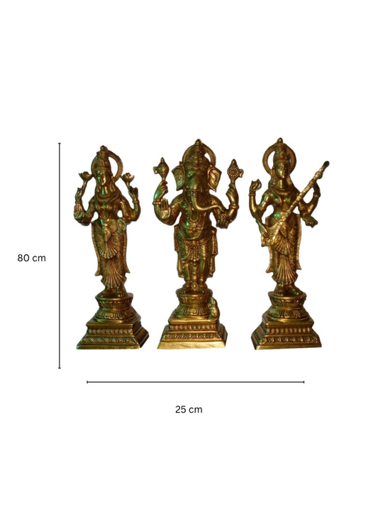 Laxmi, Ganesh And Saraswati Brass Statue