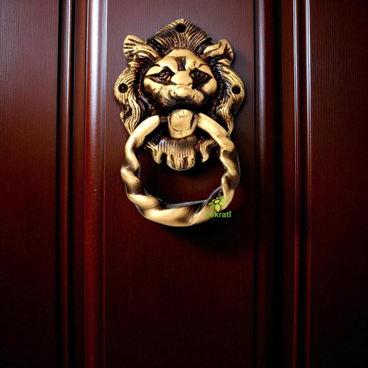 Brass Antique Door Knocker | Enhance Your Entrance with Style | Brass Lion Shape Door Knocker ( Brown, 5.5 inch) Aakrati