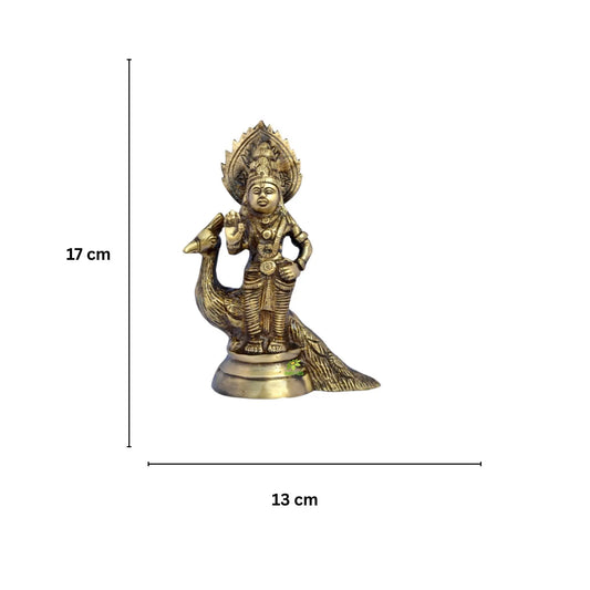 Brass Murugan Kartikeya Idol | Spiritual Symbol of Strength and Blessings | Handmade Brass Kartikeya Murti ( Brown, 7 inch) Aakrati