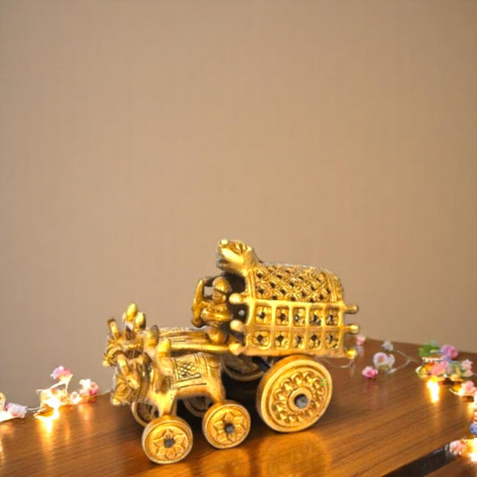 Traditional Brass Bullock Cart Showpiece | Perfect for Traditional Home Spaces | Brass Bullock Cart Figurine ( Brown, 5 inch)