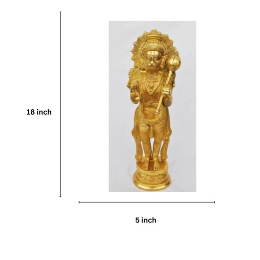 Brass Lord Hanuman Murti | Handcrafted Divine Murti for Spiritual Spaces | Lord Hanuman Handmade Brass Murti ( Yellow, 18 inch) Aakrati