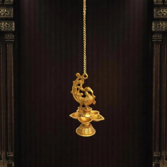 Traditional Brass Wall Hanging Deepak | Handcrafted Diya for Diwali & Pooja | Brass Wall Hanging Diya ( Yellow, 30 inch) Aakrati