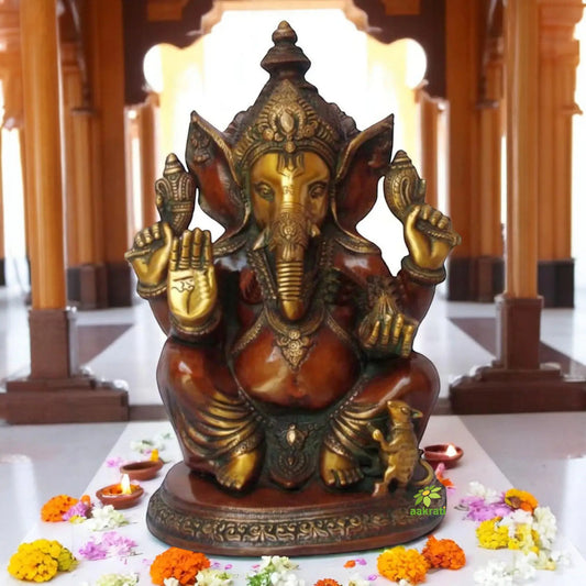 Lord Ganesha Antique Statue of Brass for Decoration Aakrati