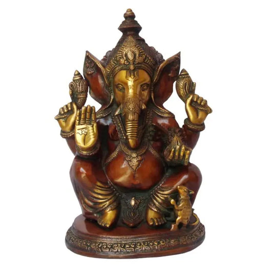 Lord Ganesha Antique Statue of Brass for Decoration Aakrati