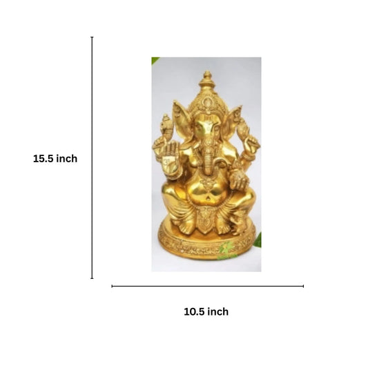 Brass Ganesha Idol | Perfect for Pooja Room and Home Temple Decoration | Handmade Brass Ganesha Statue ( Yellow, 15.5 inch ) Aakrati