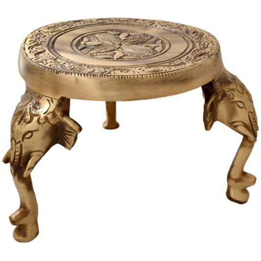 Traditional Brass Pooja Chowki Stool | Perfect for Home Temple and Religious Rituals | Handcrafted Brass Pooja Chowki ( Brown, 5 inch)