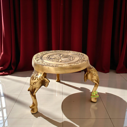 Traditional Brass Pooja Chowki Stool | Perfect for Home Temple and Religious Rituals | Handcrafted Brass Pooja Chowki ( Brown, 5 inch) Aakrati
