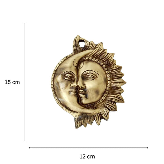 Brass Sun and Moon Face Wall Hanging | Spiritual Decorative Showpiece for Home Décor | Brass Religious Wall Hanging ( Brown , 6 inch) Aakrati