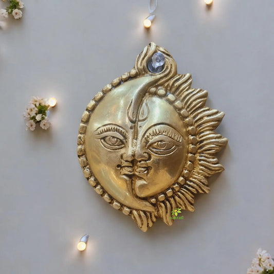 Brass Sun Face Wall Hanging | Unique Decorative Art for Living Room and Home | Elegant Brass Sun Face Wall Showpiece ( Yellow, 4.5 inch) Aakrati