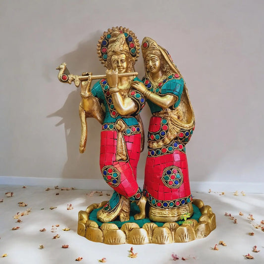 Radha Krishan with stone Glorious Statue of Brass By Aakrati Aakrati