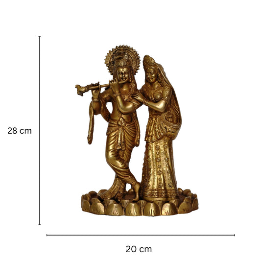 Divine Brass Radha Krishna Idol | A Symbol of Divine Love and Protection | Brass Radha Krishna Murti ( Yellow, 11 inch)