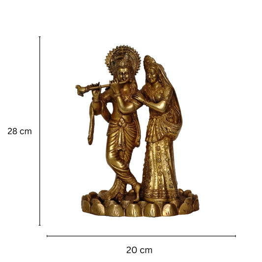 Divine Brass Radha Krishna Idol | A Symbol of Divine Love and Protection | Brass Radha Krishna Murti ( Yellow, 11 inch) Aakrati