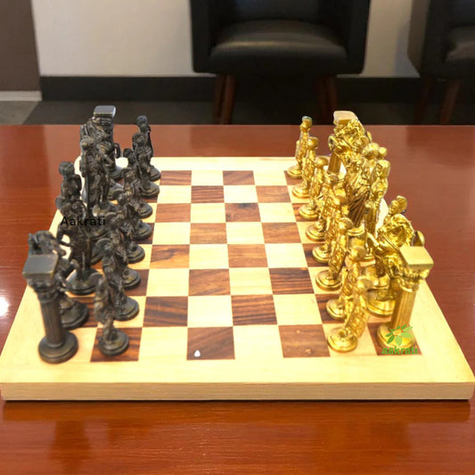 Antique Brass Chess Set Showpiece | Unique Decor for Homes and Offices | Brass Chess Set ( Multi-color, 3.6 inch)