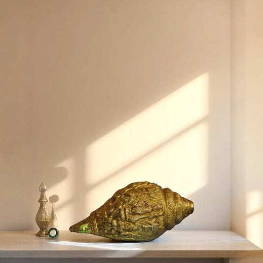 Brass Made Conch with Carving of Many God and Goddess Aakrati