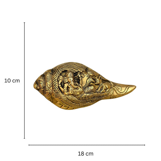 Brass Conch Showpiece with Ganesha Engraved Design | Perfect for Home Temple and Decoration | Brass Shankh for Pooja Purpose ( Yellow, 7 inch) Aakrati