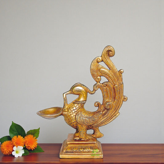 Elegant Brass Bird Diya | A Divine Addition to Your Festival Décor | Divine Bird-Shaped Brass Diya ( Yellow, 8 inch) Aakrati