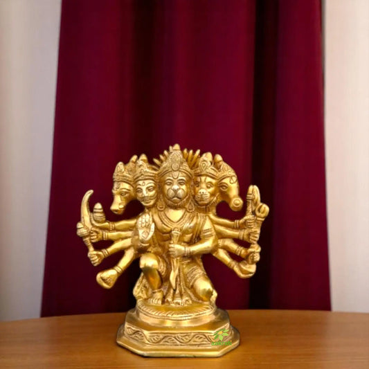Panchmukhi Hanuman Brass Idol | Spiritual Home Decor for Strength and Prosperity | Handcrafted Brass Panchmukhi Hanuman Statue ( Yellow, 7 inch) Aakrati