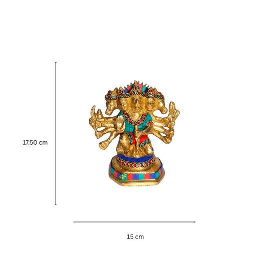 Panch Mukhi Hanuman Statue with stone work, Celibacy, Lord Five face Hanuman Idol, Bajrangbali Handmade brass Ram Bhakt Indian God Aakrati
