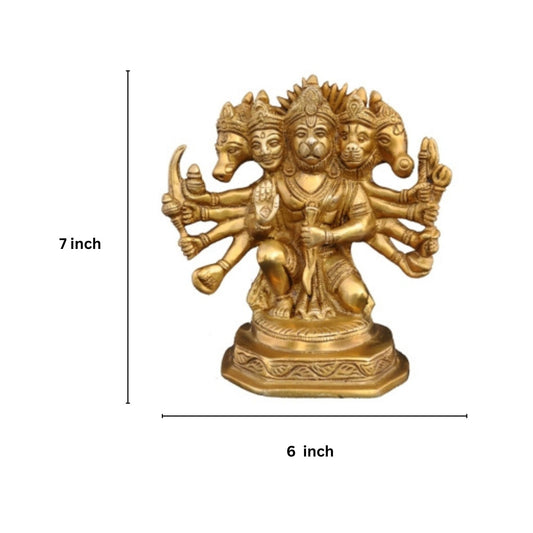 Panchmukhi Hanuman Brass Idol | Spiritual Home Decor for Strength and Prosperity | Handcrafted Brass Panchmukhi Hanuman Statue ( Yellow, 7 inch)