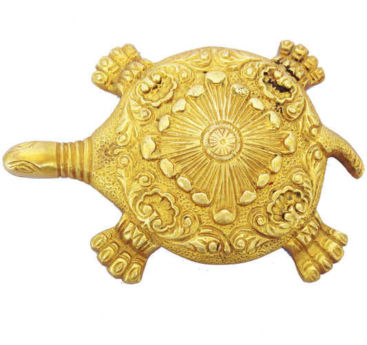 Brass Turtle Decorative Statue | Decorative Showpiece for Elegant Home Decor | Handcrafted Brass Turtle Figurine ( Yellow, 6 inch) Aakrati