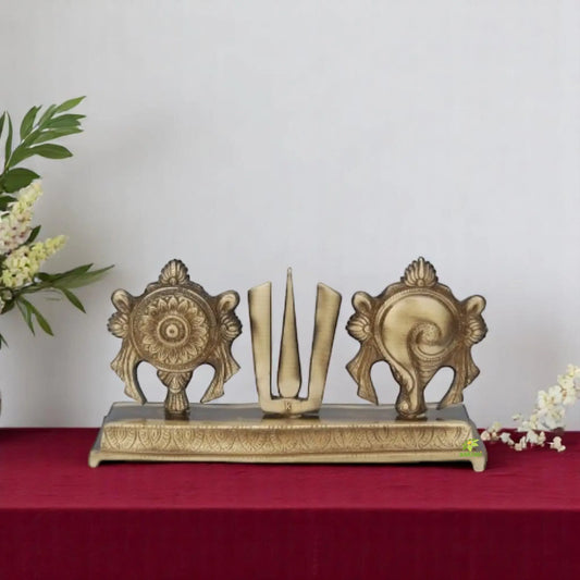 Brass Shankh Chakra Idol | Perfect for Puja, Meditation, and Decor ( Brown, 9 inch) Aakrati