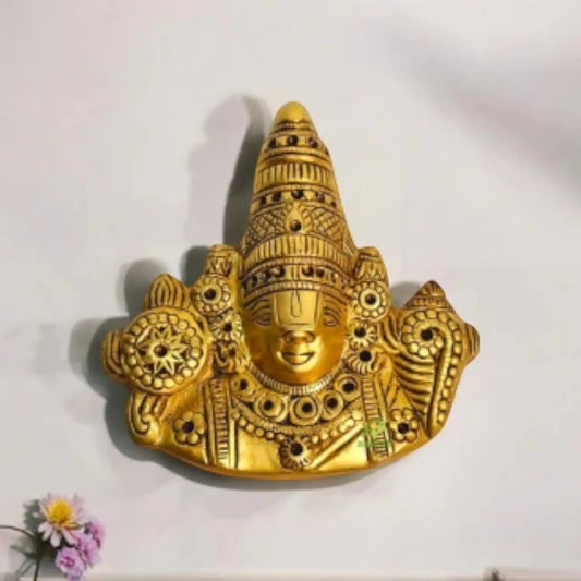 Brass Tirupati Balaji Wall Murti | Elegant Religious Decor for Spiritual Blessings | Handcrafted Brass Tirupati Balaji ( Yellow, 7.2 inch) Aakrati