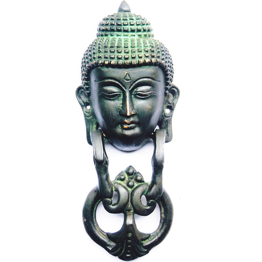 Brass Buddha Head Door Knocker | Perfect for Spiritual and Traditional Home Decor | Antique Brass Buddha Knocker ( Green, 8 inch)