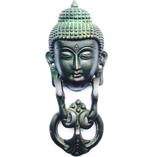Brass Buddha Head Door Knocker | Perfect for Spiritual and Traditional Home Decor | Antique Brass Buddha Knocker ( Green, 8 inch) Aakrati